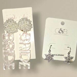 Bride Acrylic Beaded Drop and Sparkly Dangle Rhinestone Earrings NWT